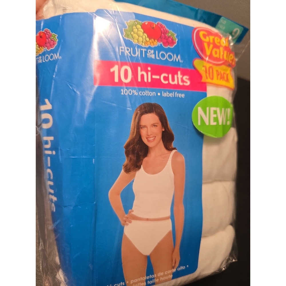 10 Pr Fruit of the Loom Women Sz 9 Tag Free 100% Cotton Hi Cut Panties NOS 2011